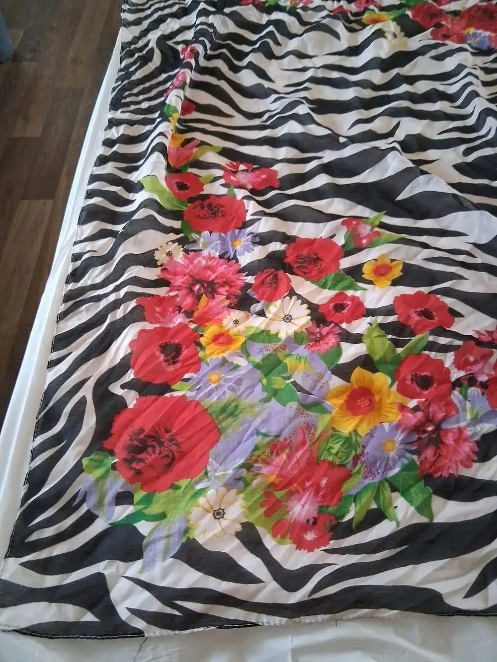 Vintage Zebra Print Floral Silk Scarf